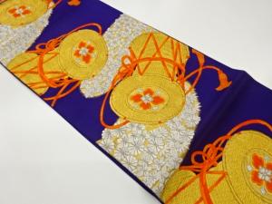 鼓に花々・笹模様織出し袋帯